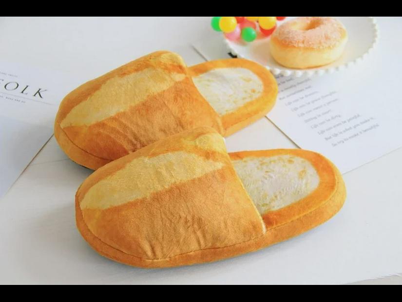 Plush Foodie Bread Hamburger Toast Winter Non-Slip Soft Home Shoes