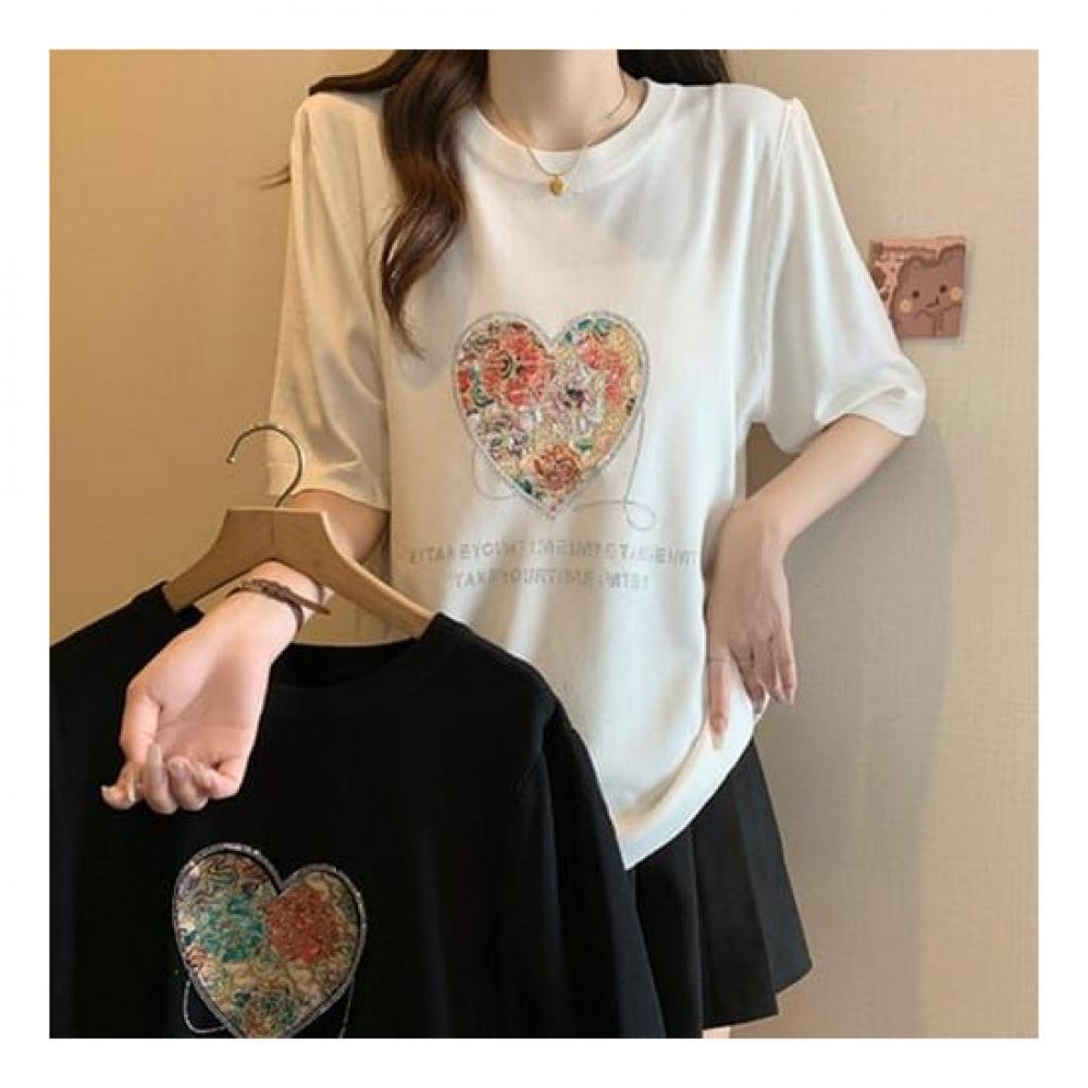 Navava Women Lovely HearT Beads PoinT ShorT Sleeve KniT T shirT Nk2259