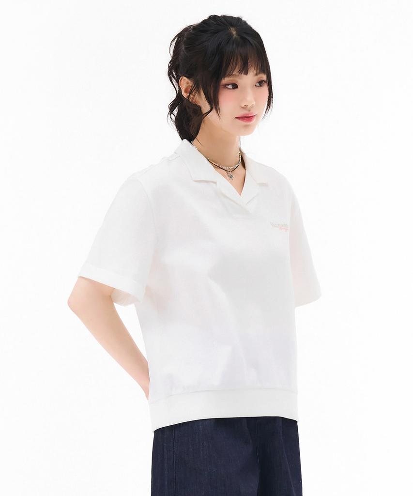 CHASECULT Women'S Open Collar Short Sleeve T-Shirt - Ivory