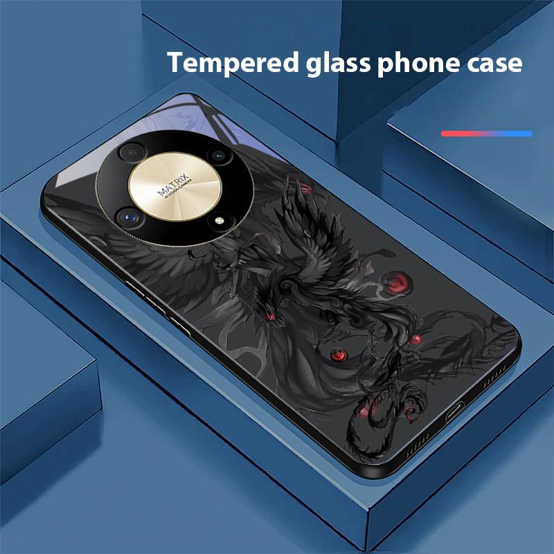Schwarze Cartoon Dapeng Hülle für Honor Magic 6 50 70 90 Lite X7b 200 Pro Nova 10 Nova 5T X6 P30 Pura 70 Ultra Gehärtetes Glas Handyhülle