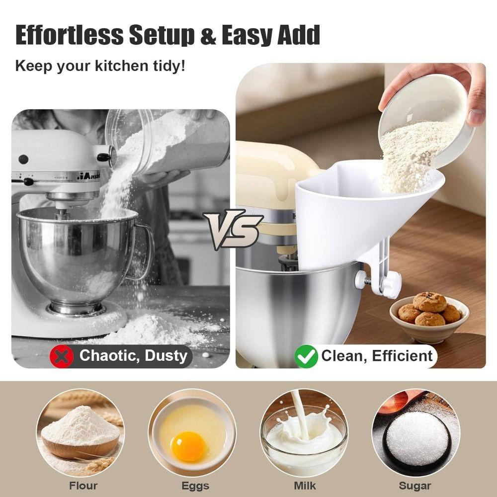 Spill-Proof Stand Mixer Flour Funnel Wide-Mouth Mixing Bowl Stand Mixer Funnel Replacement Part