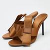 Black Bow Decoration High Heel Slippers Women Elegant Cross Tied Thin Heel Slide Sandals Comfortable Open Toe Party Dress Shoes