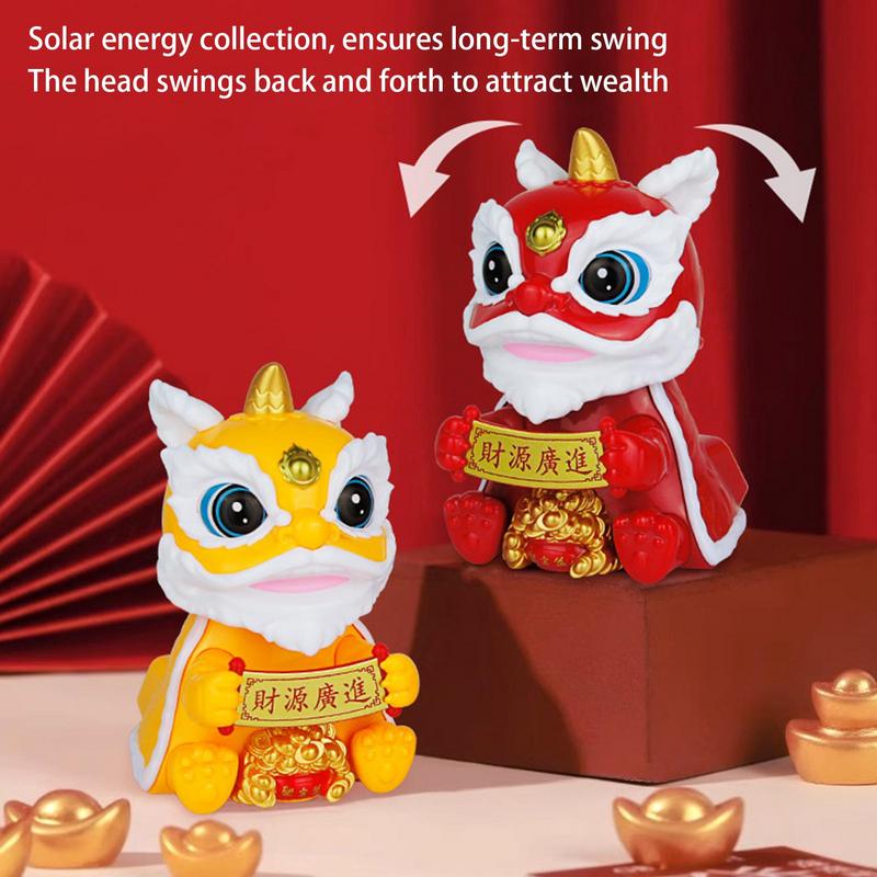 Chinese Style Lucky Dancing Lion Mascot Ornament Plastic Model Solar Powered Car Dashboard Statue Desk Decoration
