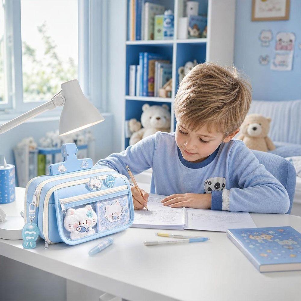 Large Capacity Pen Bag Multi-Pockets Stationery Bag Durable Pencil Case