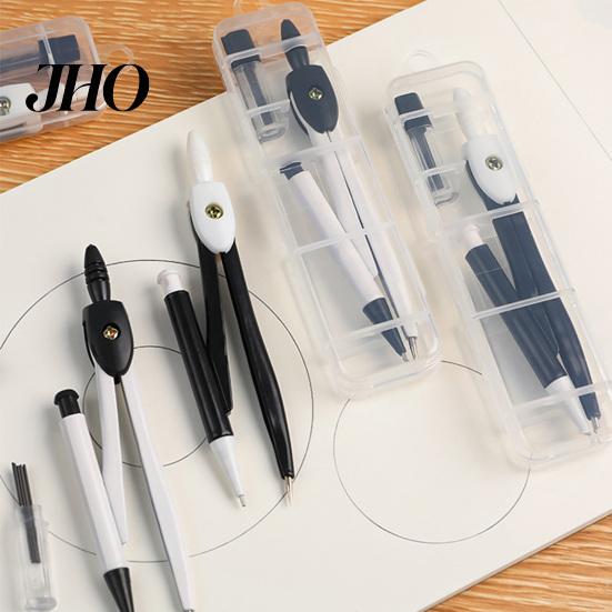 Office Drawing Tool 2-in-1 Metal Compass Set with Automatic Pencil Geometry for Smooth Circle Students Precise Portable Storage Box Math Art
