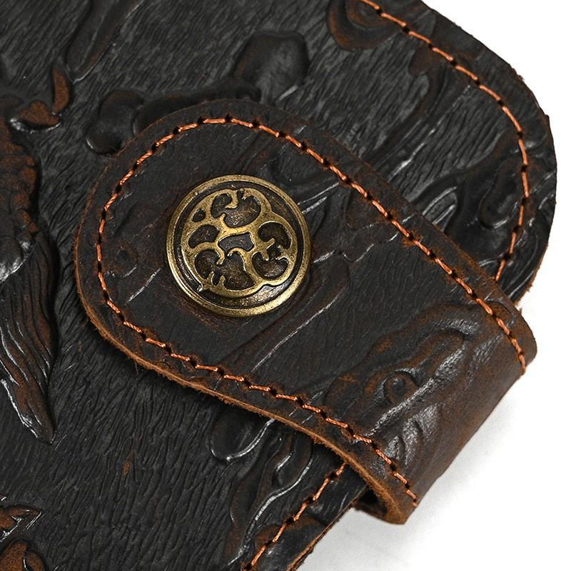 Men's Crazy Horse Leather Wallet Genuine Long Iron Chain Anti Theft Handbag RFID Demagnetization Zero