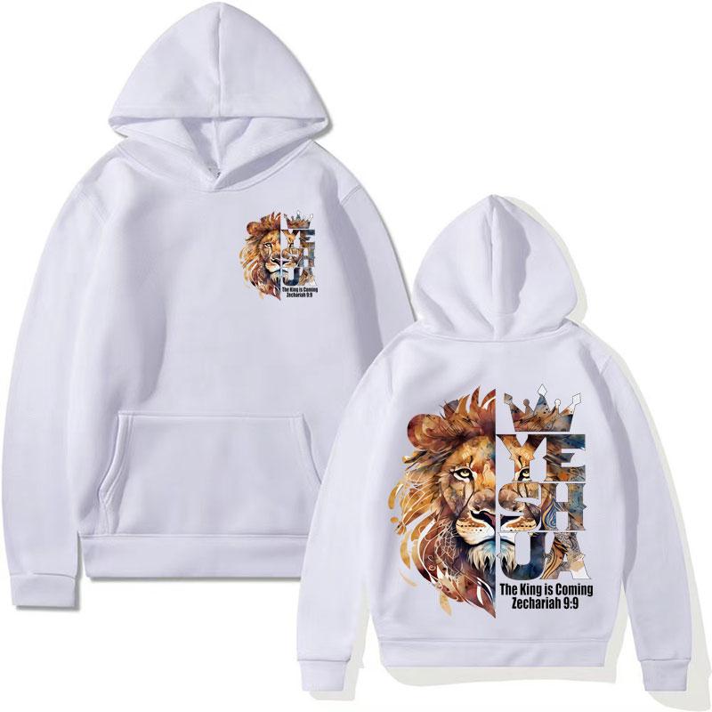 Lion Yeshua Crown Christian printed hoodie, Bible Harajuku aesthetic sportswear, men's and women's Gothic casual warm streetwear