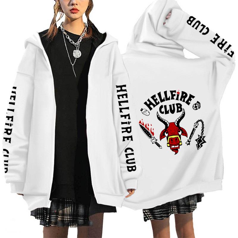 

Teen Autumn Winter Fashion New Anime Hellfire Club Pattern Print Zipper Hooded Sweatshirt Daily Casual Versatile Sweatshirt XXS білий