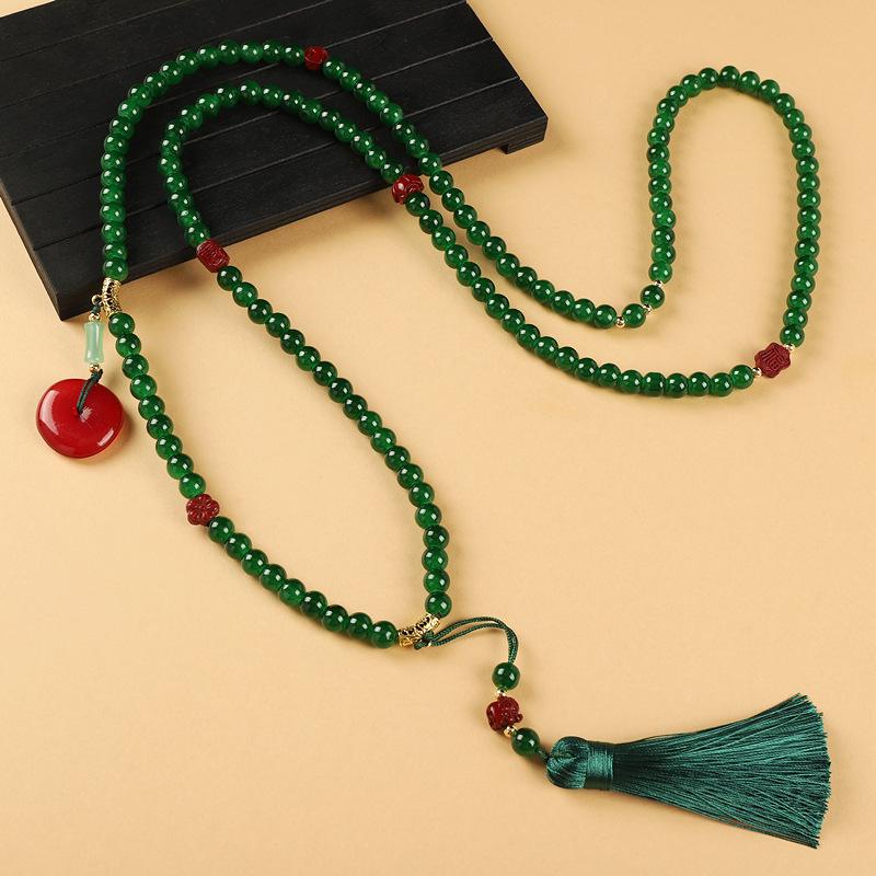 Elegancki naszyjnik z frędzlem ze 108 koralików: Vintage Chiński Łańcuszek Swetrowy Crossbody dla Kobiet