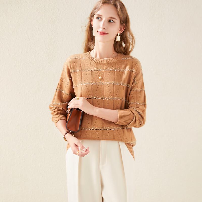 TUHUANG Women's Thick Pure Wool Crew Neck Pullover Sweater (TW34Y4893)