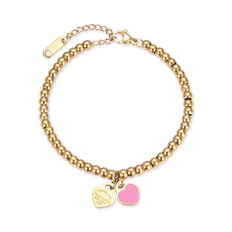 European and American Products 4mm Round Bead Bracelet, Titanium Steel Beaded Peach Heart Bracelet 2026