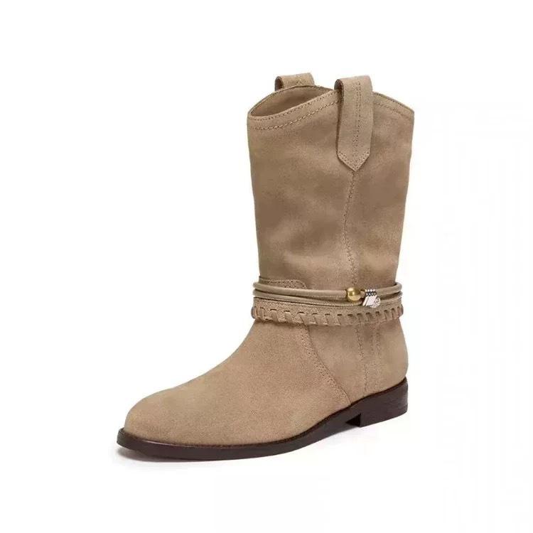 

Cowhide version~ retro pastoral western cowboy boots women s new thin fashion boots versatile desert boots medium boots 35