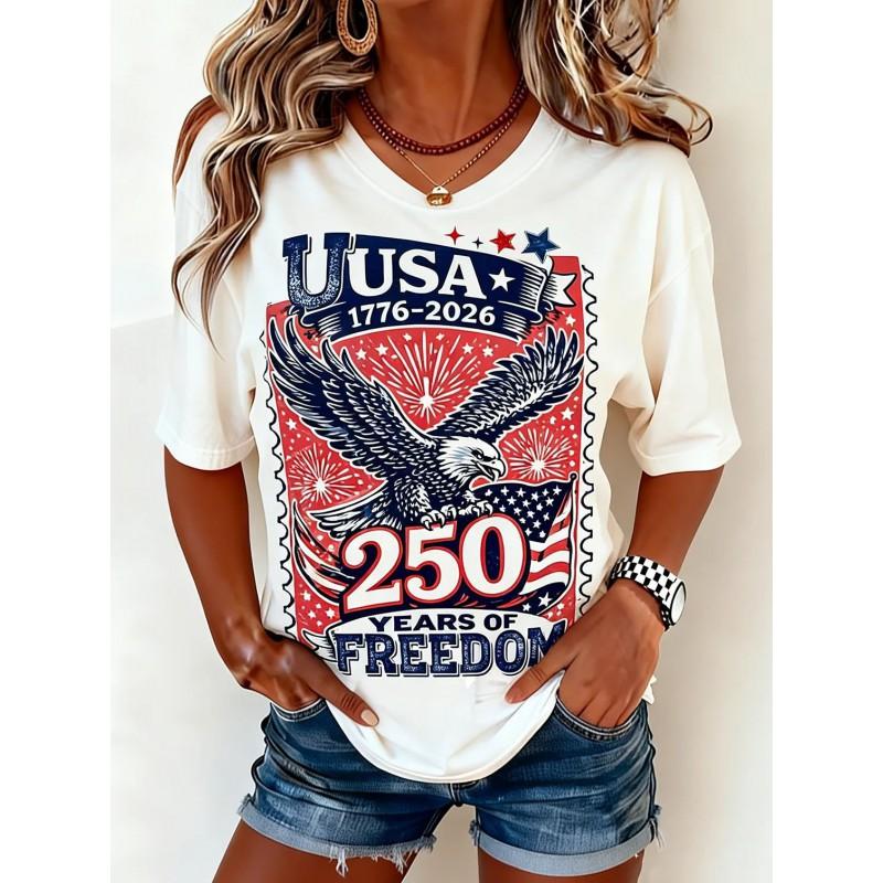 V-Neck Short Sleeve T-Shirt With Blue White Striped Print Loose Fit Casual Top Women 2025