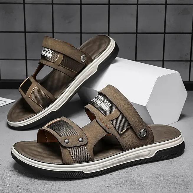 

Чоловічі літні сандалі для вулиці, водійські двосторонні нековзкі сандалі, чоловічі спортивні та повсякденні пляжні шльопанці 44