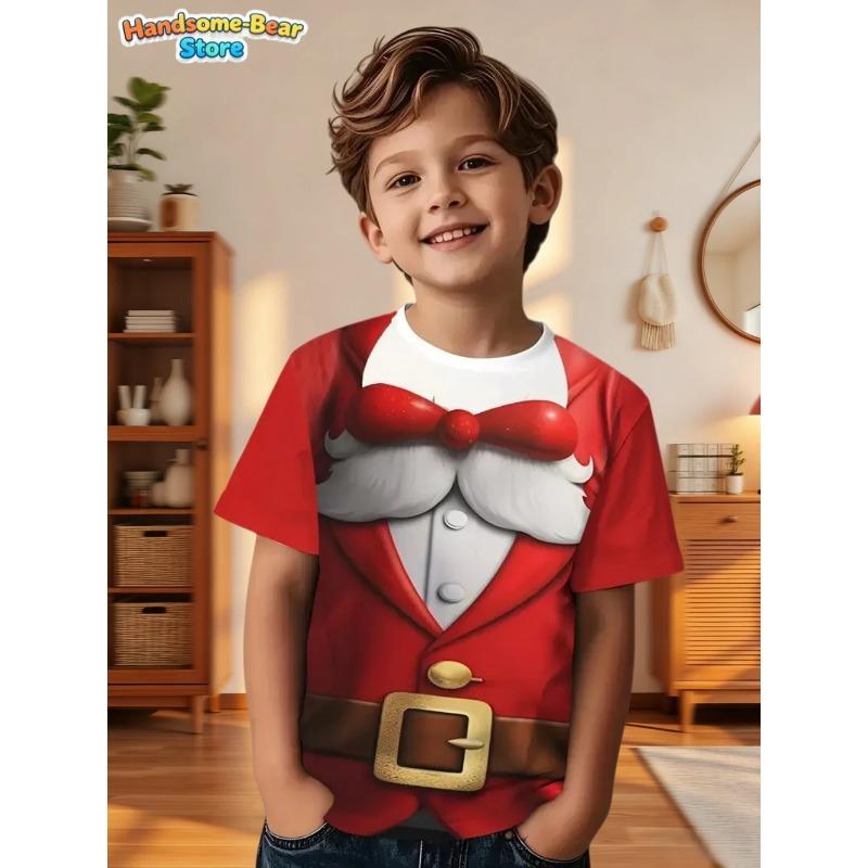 

Смешная футболка для мальчиков Рождественский костюм Галстук 3D-печать Летние футболки с коротким рукавом Повседневный пуловер Одежда для мальчиков Праздничная детская одежда 170