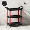 3-Tier Rolling Tool Cart, Tool Trolley On Wheels, Plastic Mobile Service Utility Cart with Handles for Garage, Mechanics and Warehouse, 91kg Capacity