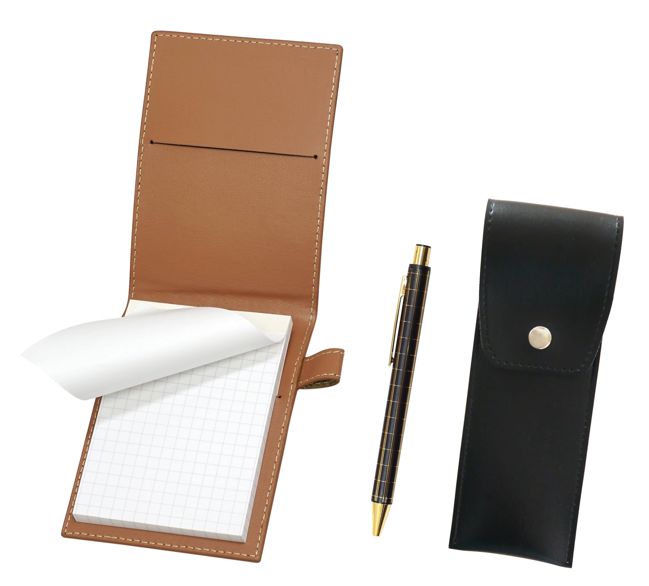 

переработанная обложка для мини-блокнота из коровьей кожи с черным пеналом, набор толстых металлических шариковых ручек с решетчатой отделкой, круглая кнопка цвета мокко (NQ30K), чёрный