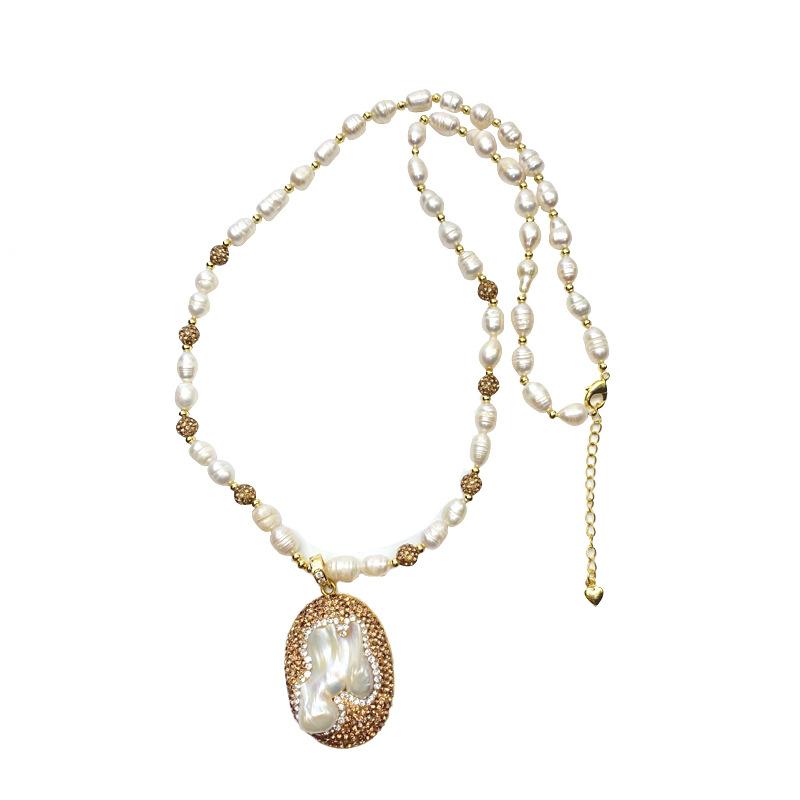 Set Baroque Pearl Necklace with Natural Shape Bright and Elegant Style Noble Sweater Chain