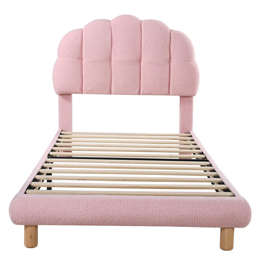 Letto Singolo 90x200cm, Letto per Bambini, Letto per Ragazzi, Letto Imbottito, Telaio a Doghe in Legno, Imitazione Pile, Rosa