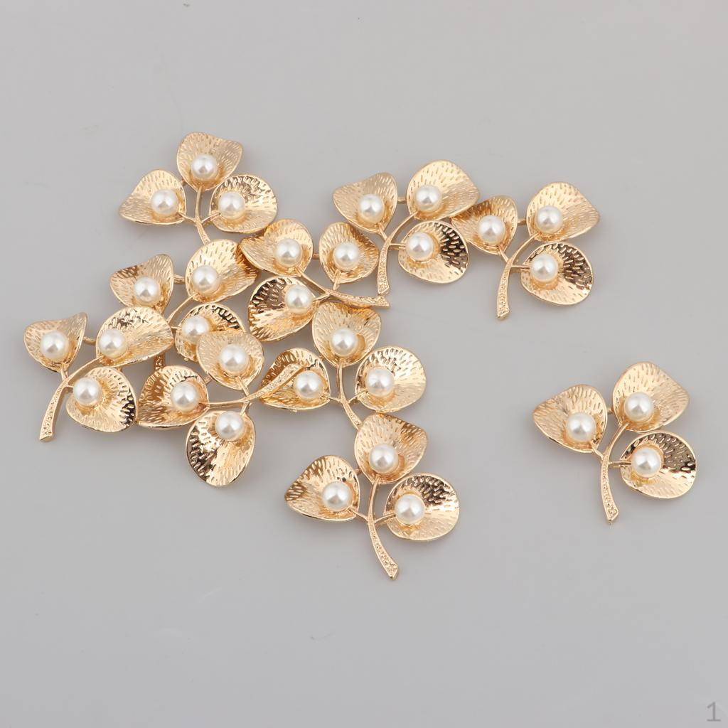 10 Pcs Branch Leaf Flatback Beaded Buttons DIY For