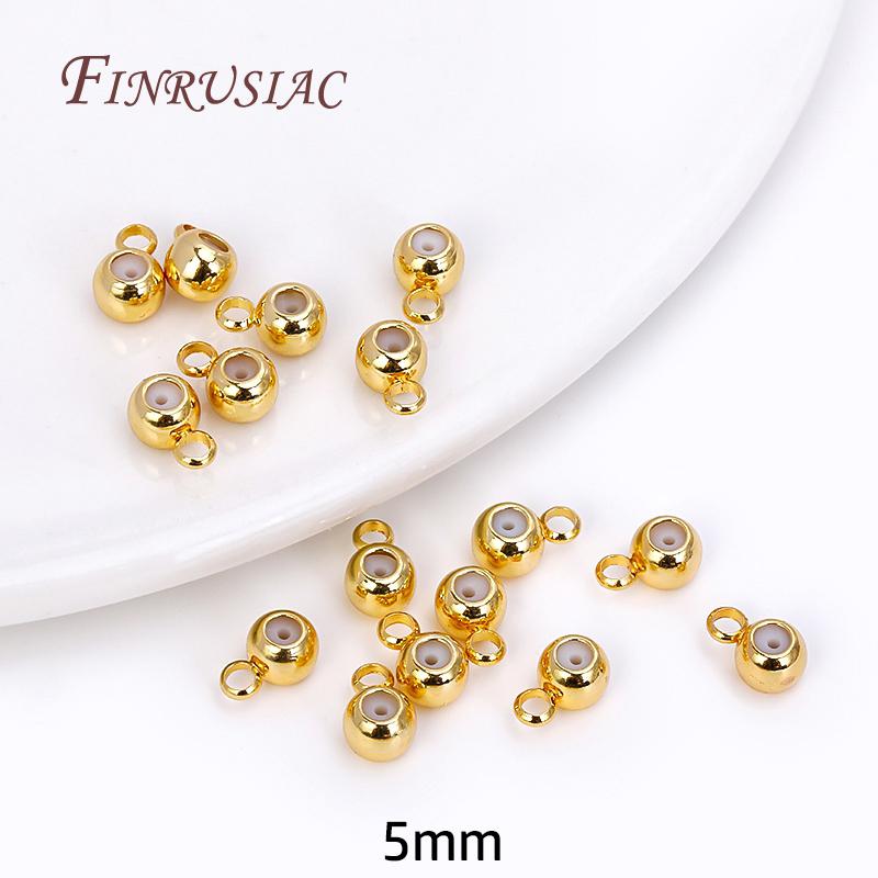 18K Gold Plated Positioning Beads For Chain 3/4/5mm Round "Smart" Bead with Silicone Insert and Ring DIY Jewelry Fittings