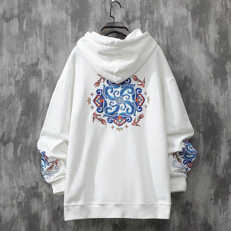 Мужская толстовка с вышивкой в китайском стиле - Осенне-зимняя этническая мода, свободный, модный свитшот M