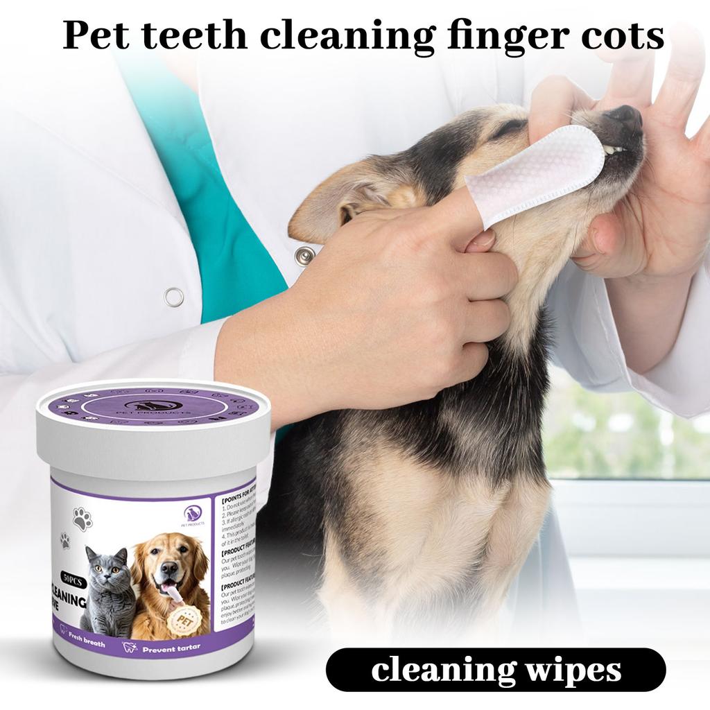 Salviettine Dentali per Animali Spazzolino da Dito per Gatti e Cani Cura Orale Alito Fresco Prevenzione del Tartaro Confezione da 50 Salviettine