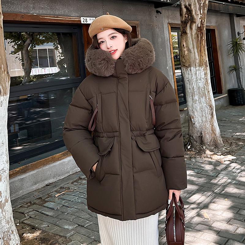 2025 down cotton-padded clothes women's medium and long large size slim-fitting large fur collar cotton-padded jacket new Korean version thickened