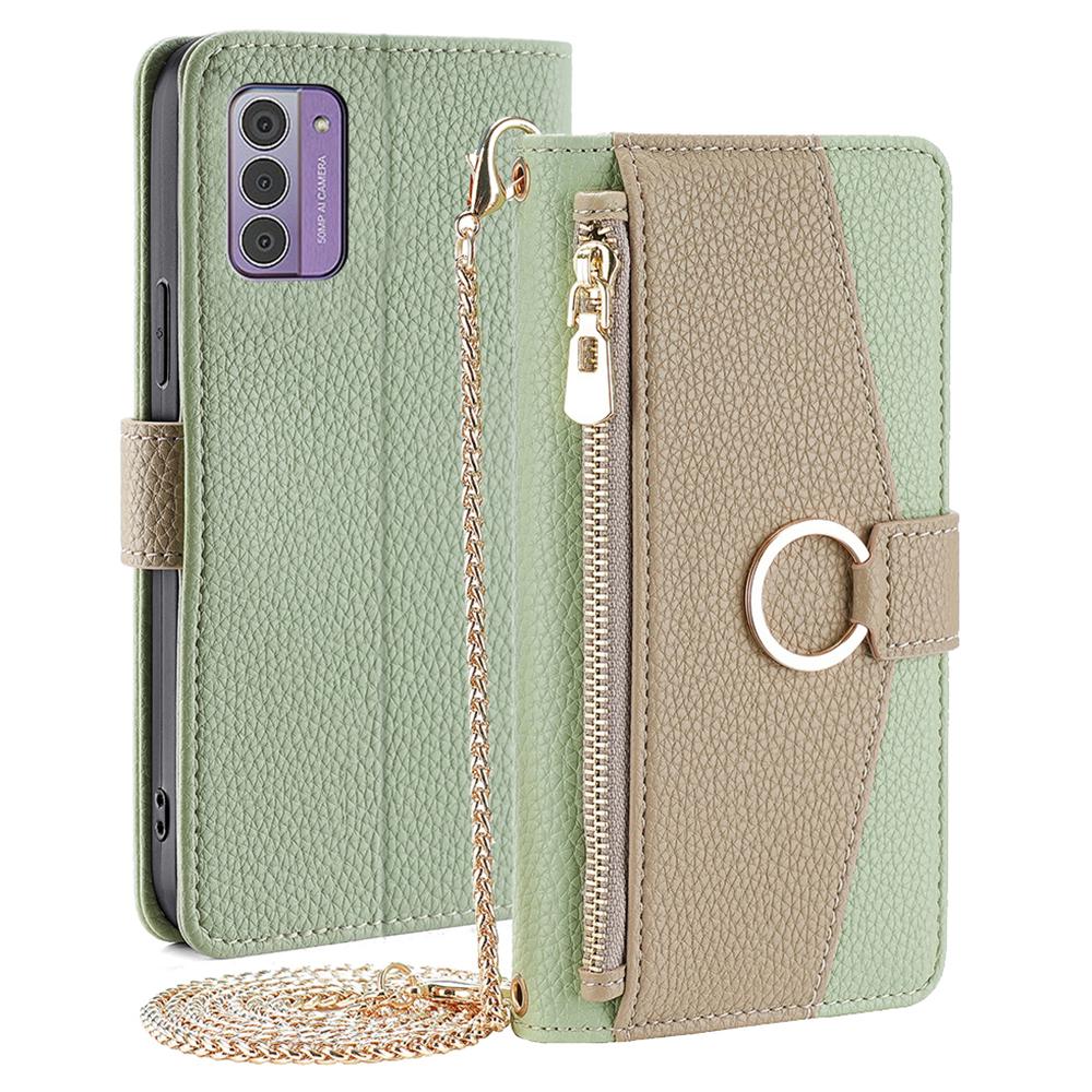 

For Nokia G42 Case Zipper Pocket PU Leather Crossbody Phone Cover Green
