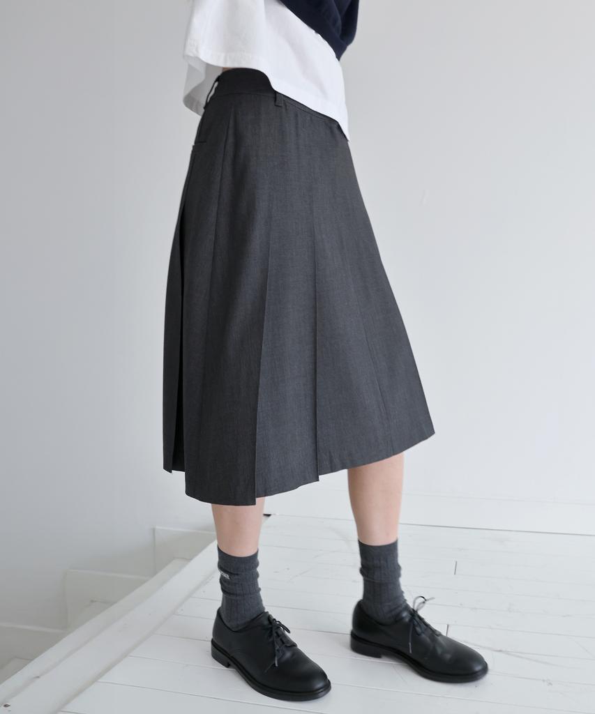 Leuba Wide Pleat Midi Skirt - Charcoal