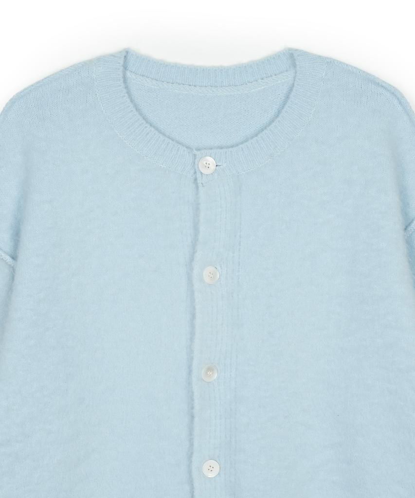 Guvo Out Seam Round-Neck Cardigan, Sky-Blue