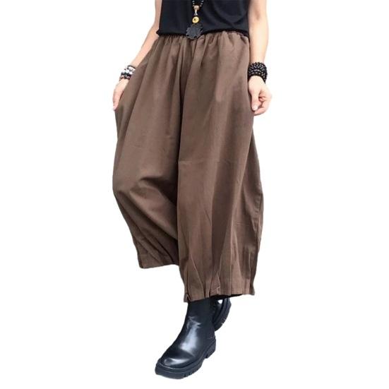 Women Bloomer Elastic High Waist Wide Leg Trousers with Pockets Solid Color Loose Fit Casual Pants Work Travel Daily Wear