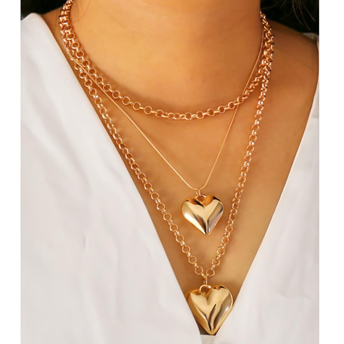 

Fashionable multi-layered heart pendant necklace for women золотий