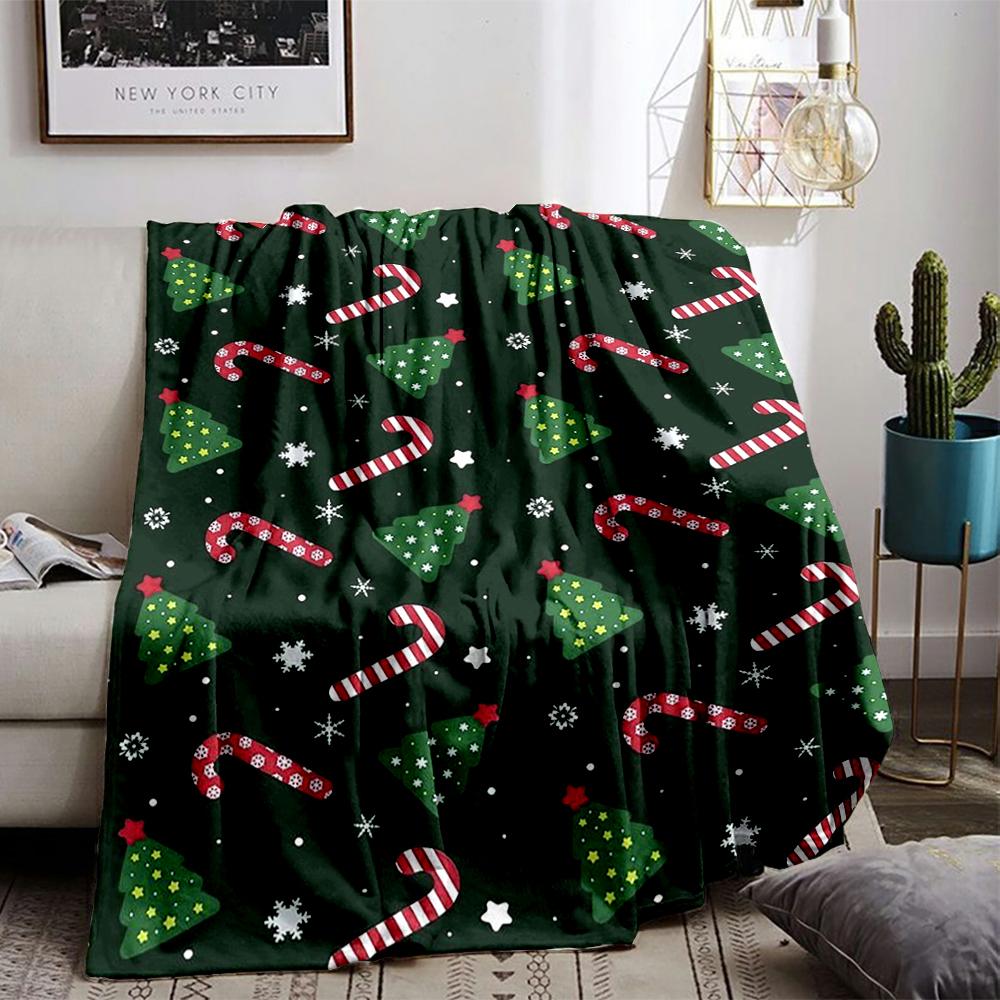 Festive Christmas Pattern Flannel Blanket for Bedroom, Living Room, Sofa, and Nap