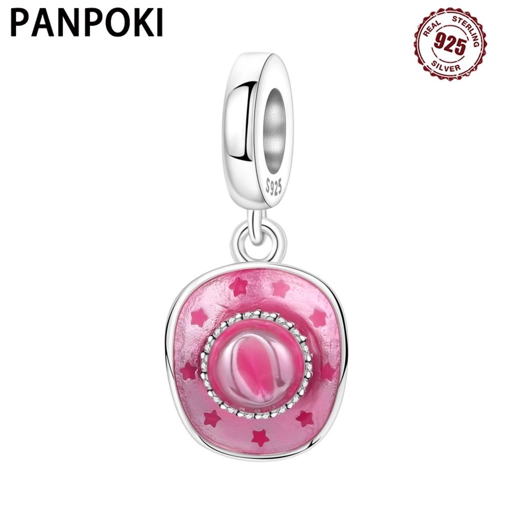 PANPOKI Kupfer Metall Rosa Jeanshut Authentisch Original Anhänger Perlen Komponenten Armband Hohe Qualität Feiner Schmuck Charm Perlen Komponenten Hohe Qualität