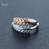 Korean Fashion Leaf Micro-Inlaid Open Ring - Japanese & Korean Style