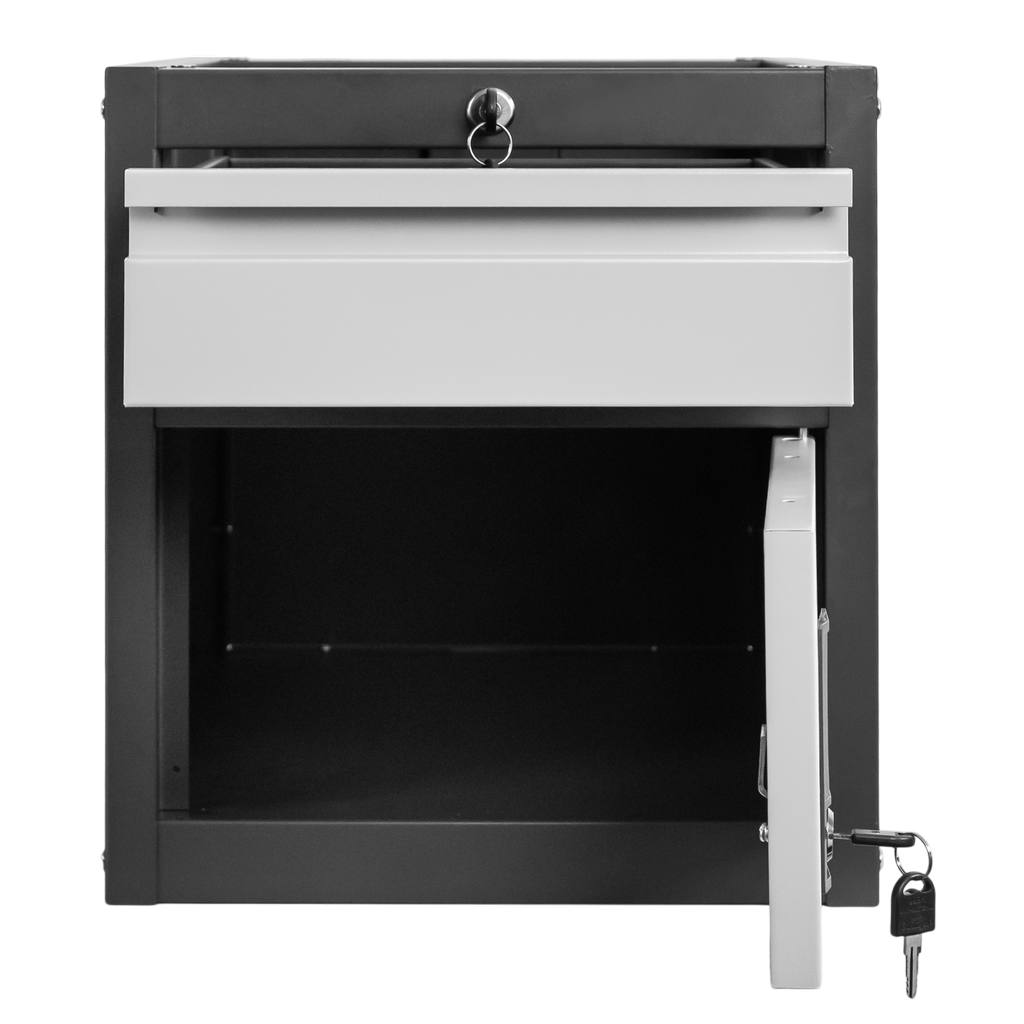 Mega-M tool cabinet for workbenches 1 drawer + 1 cabinet with doors W-37 cm x D-48.6 cm x H-50 cm system 01 graphite/gray front N