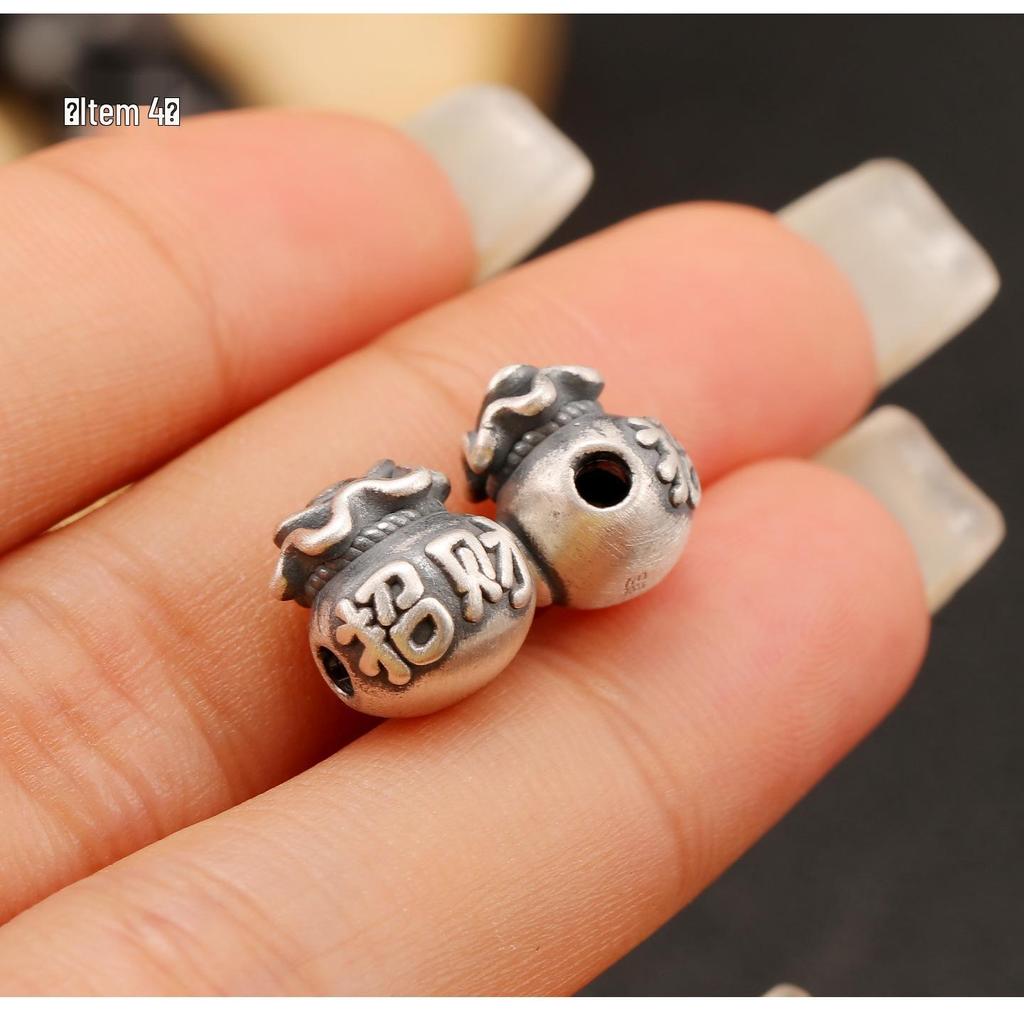 Sterling Silver S999 Wealth Attraction Beads - 3D Money Bag Design for DIY Bracelets