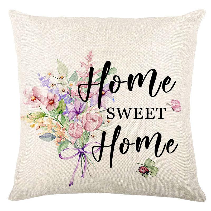 Seasons Throw Pillow Cover Spring Linen Flowers Truck Cushion Office Throw Pillow Cushion Throw Pillow Cushion