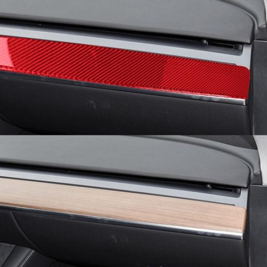 Red Carbon Fiber Front Dashboard Panel Decoration Trim For Tesla Model 3 Y 17-22