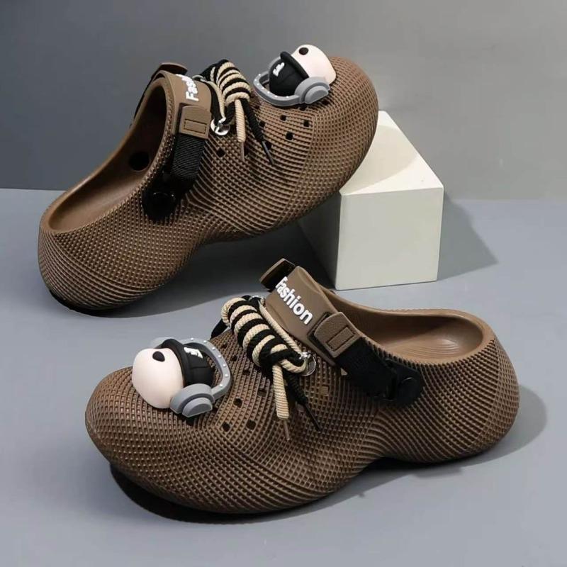 Summer Couple 3D Thick Soled Cave Shoes Outdoor Beach Slippers Wearing Earphones Dog Pattern Sandals