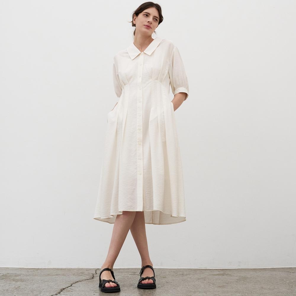 MITTE Pin-Tuck Flare Dress_Cream