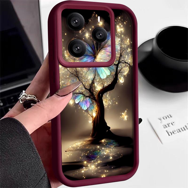Shining Fantasy Tree Butterfly Pattern Case For Xiaomi Redmi Note 14 13 Pro 5G 4G 12 11 Funda Xiaomi 14T 13T 11T Pro Shockproof Bumper Silicone Cover