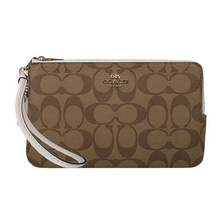 Coach Double Zip Wallet 20 Monogram Canvas With Leather Clutch Women Wallet Brown 16109-IMDJ8 Basic Set (Bag+Dust Bag)