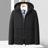 Herren Mittellange Kapuzen Daunenjacke Winter Warm Lässig Pufferjacke Mittleren Alters Herren Schwarz Khaki Marine
