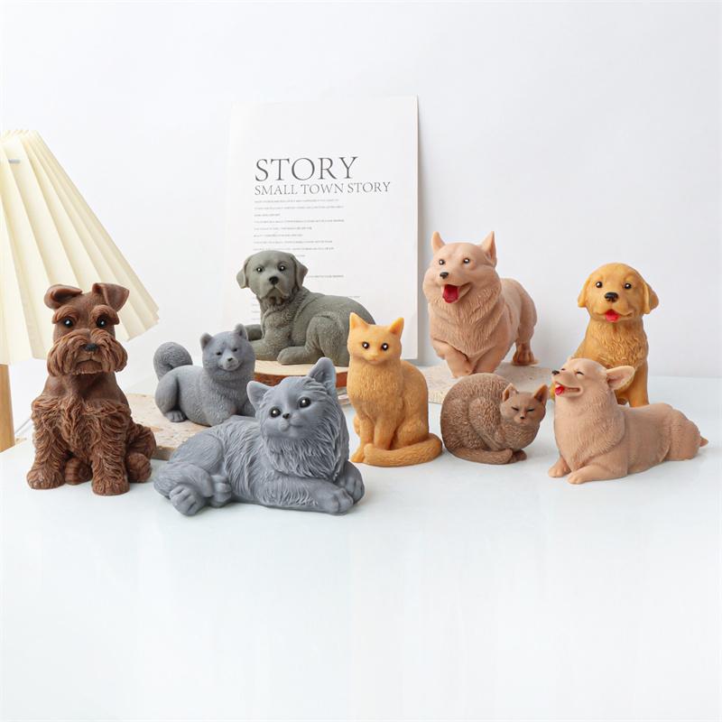 3D Dog Cat Silicone Candle Mold Multi Style Lovely Animal Pets Schnauzer Shiba Inu DIY Gypsum Soap Ice Baking Mould Home Decor