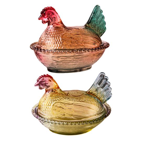 Glas Henne auf Nest Süßigkeitenschale mit Deckel Große Fußschale für Süßigkeiten Kekse Nüsse Desserts Vintage Rustikal Bonbonglas für Zuhause Küche Büro