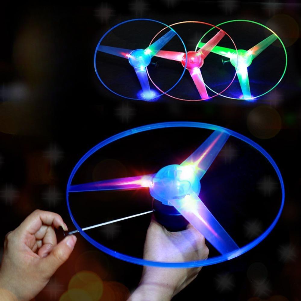 Kids Luminous Flying Disc Propeller Toys LED Lighting Pull String Flying UFO Toy Spinning Top Outdoor Game Sports Toy Gift