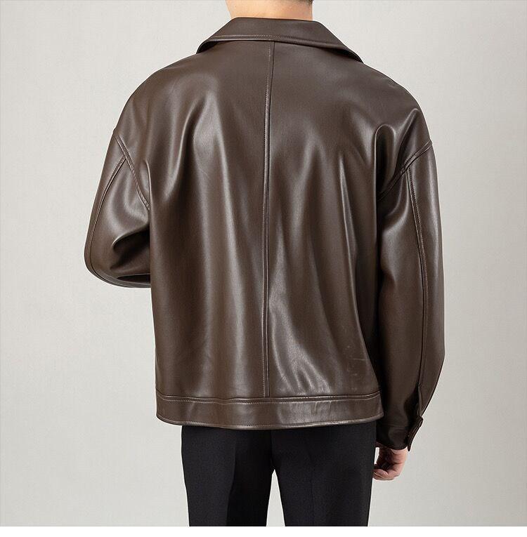 Men's Retro PU Leather Motorcycle Jacket - Korean Style Lapel, Casual Loose Fit for Spring and Autumn