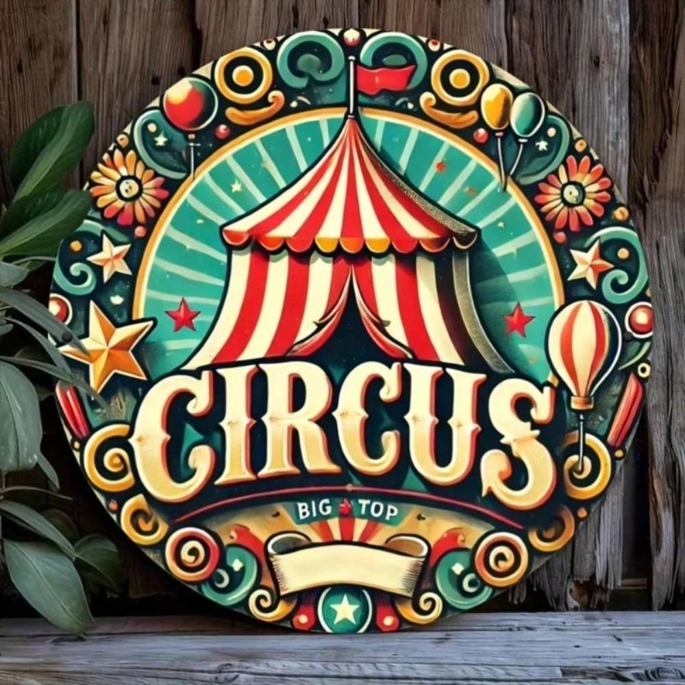 Vintage Cirkus 2D Kovový Umělecký Značka Pruhovaný Stan Hvězda Domácí Kancelář Kavárna Dekor